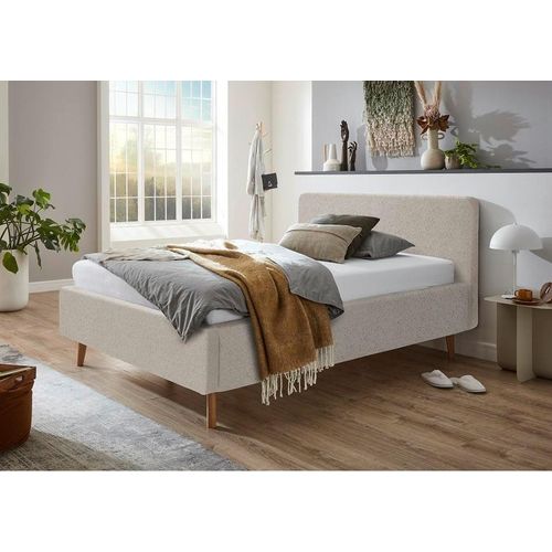 Bett Dalila 140x200cm teddy stoff mit aufbewahrung - beige