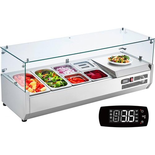 Gekühlte Gewürzstation für Arbeitsplatte - Zubereitungsstation mit 2 x 1/3 & 6 x 1/6 Pfannen - Edelstahl 304 Korpus - PC Deckel - Sandwich-Zubereitungstisch mit Glasschutz