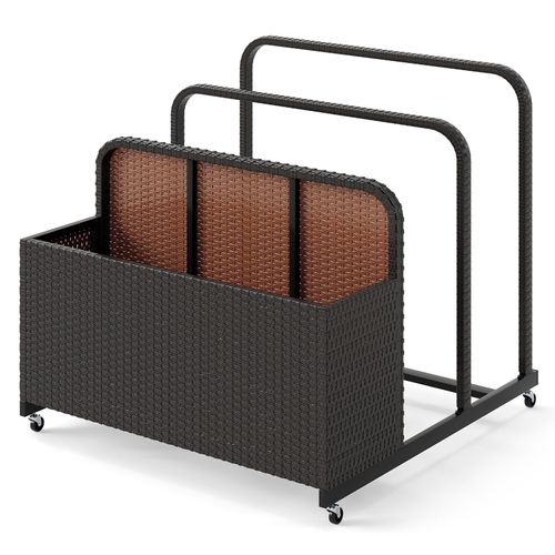 COSTWAY Pool Aufbewahrungskorb mit Rollen, Polyrattan Aufbewahrungsbehälter, Aufbewahrungsbox für Schwimmhilfen, Kissen, Rettungswesten, Bälle Braun