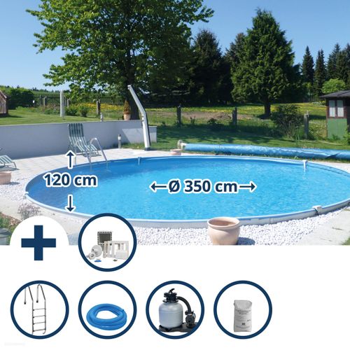 Summer Fun Stahlwandbecken Set Baja Exklusiv rund ø 3,50m x 1,20m Folie 0,6mm Pool Rundpool / 350 x 120 cm Stahlwandpool Rundbecken Poolset