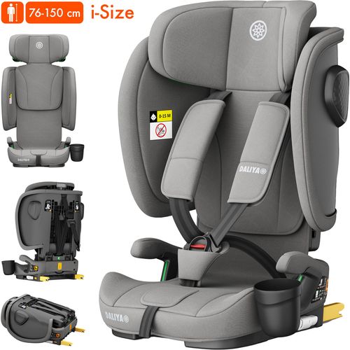Daliya® JOYMAX i-Size Kindersitz, ISOFIX, Top Tether mit Warnmelder, für Kinder 76-150 cm, ab 15 Monaten, 9-36 kg, Autokindersitz | Grau