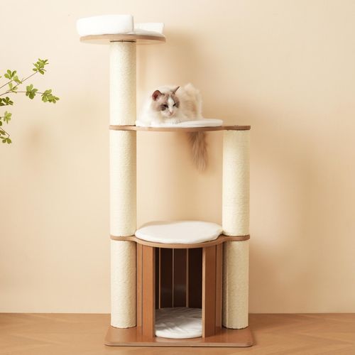 Zimilo Katzen Kratzbaum 135cm, XXL-Stamm 12 cm, 3 Ebenen, mit Katzenhaus und Abnehmbare Kissen, Feuchtigkeitsbeständig, Kippschutz, Großer Kletterbaum