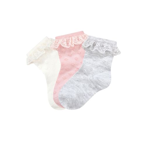 Socken H.I.S, Damen, Gr. 19-22, 1x grau melange, 1x rosa, 1x ecru, Baumwollmischung, elastisch, Socken