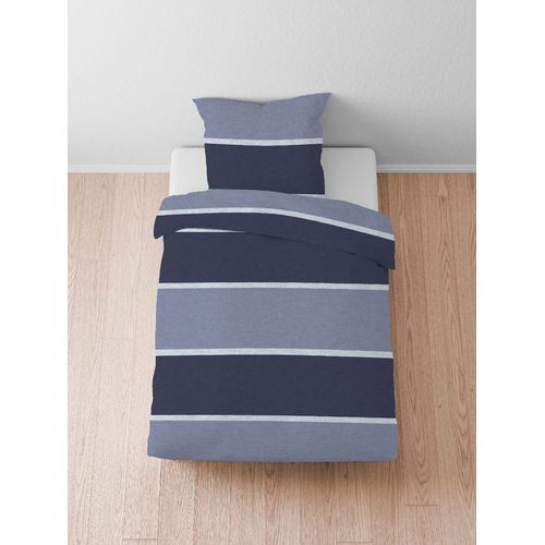 Bettwäsche BIBERNA Gr. 3, marine, meliert, B/L: 155cm x 220cm, Biber, B/L: 80cm x 80cm, 1 Stk., Biber, 100% Baumwolle, Bettwäsche