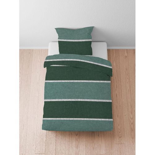 Bettwäsche BIBERNA Gr. 3, dunkelgrün, meliert, B/L: 155cm x 220cm, Biber, B/L: 80cm x 80cm, 1 Stk., Biber, 100% Baumwolle, Bettwäsche