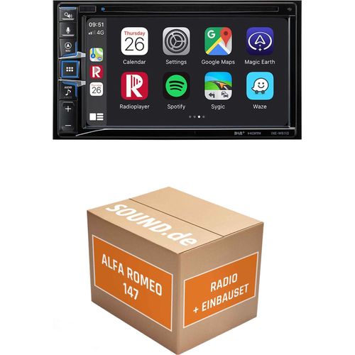 Autoradio Einbaupaket Alpine INE-W611D passend für Alfa Romeo 147 + Bose Soundsystem | Navigationssystem CD-/DVD-Laufwerk