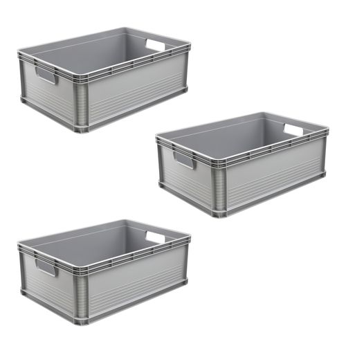 Transportbehälter KEEEPER "Transportbox robert, 3er Set, 45 L, 60 x 40 x 22 cm", nordic grau, B:40cm H:22cm L:60cm, Kunststoff, Transportboxen, säure- und laugenbeständig, 60 kg Tragkraft
