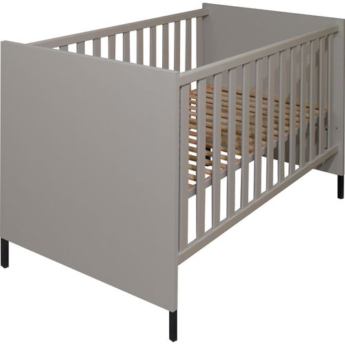 Babybett MÄUSBACHER, kreidegrau, B:76cm H:93cm T:144cm, Holzwerkstoff, Babybetten, Metallfüße, Metallgriffe
