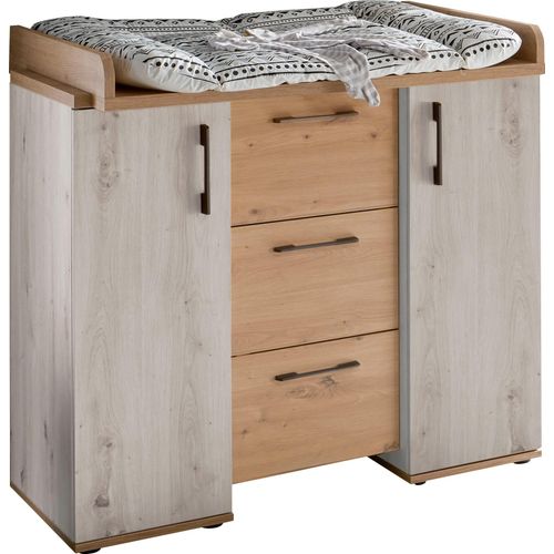 Wickelkommode MÄUSBACHER "Micha", artisan, weiß, asteiche, B:97cm H:92cm T:71cm, Holzwerkstoff, Wickelkommoden, Wickelkommode, umbaufähig zur Kommode