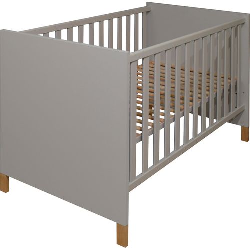 Babybett MÄUSBACHER, grau (kreidegrau), B:76cm H:93cm T:144cm, Holzwerkstoff, Babybetten, Babybett, Holzfüße, Holzgriffe