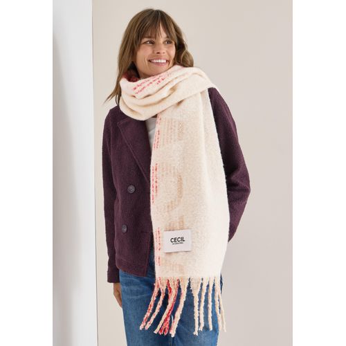Schal CECIL, Damen, Gr. onesize, light sandy beige, Stoff, 100% Polyester, Animalmuster, Modetücher, mit Fransen am Saum