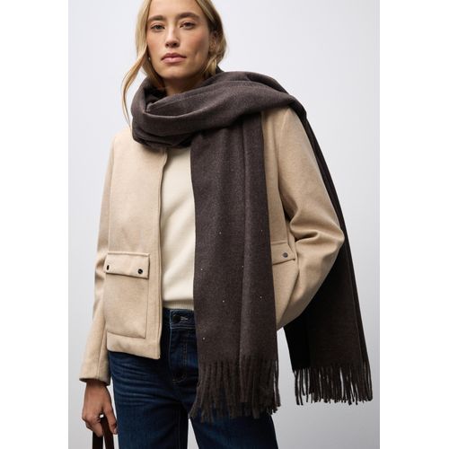 Schal STREET ONE, Damen, Gr. onesize, rustic braun meliert, Stoff, 85% Polyester, 15% Viskose, unifarben, Modetücher, mit Fransen am Saum