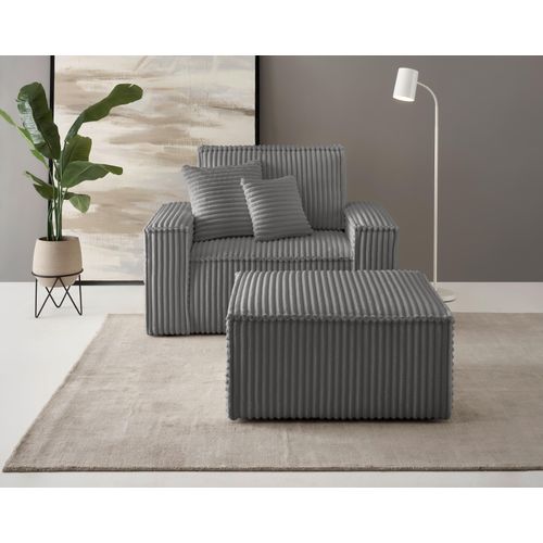 Loveseat OTTO HOME "FINNLEY, Loveseat & Hocker im Set, trendige Stoffe, inkl. Zierkissen", grau (anthrazit), B:120cm H:85cm T:166cm, Bezugstoff 100% PES ;Gramatur 400g/qm +/- 5%, Sessel, verfügbar in den Stoffqualitäten Bouclé, Struktur fein und Mega Cord