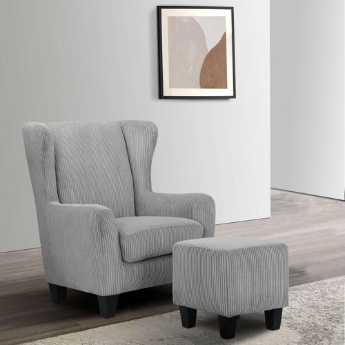 Ohrensessel HOME AFFAIRE "Chilly, Sessel mit Hocker", grau, B:84cm H:101cm T:84cm, 100% Polyester, Sessel, Ohrensessel, in Cord und Microfaser-Bezug, Unser Dauertiefpreis