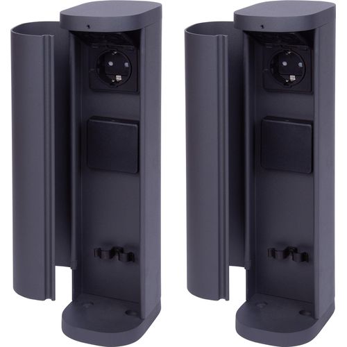 Novatool 2x Steckdosenturm 2-fach außen Anthrazit rund mit Blende IP44 Steckdose Aussen Gartensteckdose Outdoor Steckdosesäule Garten Steckdosenturm (Elektro)