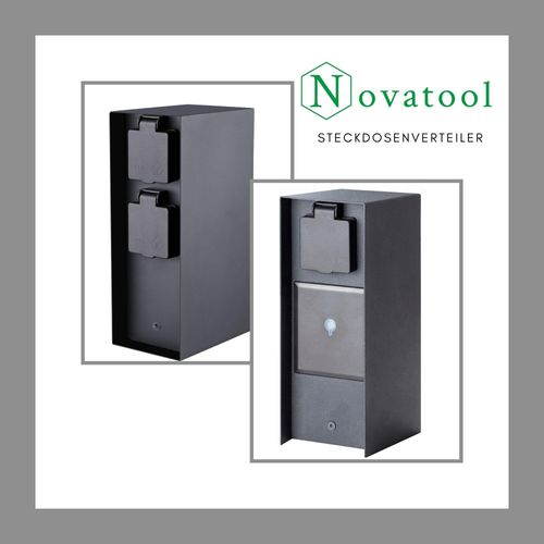 Novatool 4x Steckdosensäule 3-fach Anthrazit Edelstahl eckig IP44 Smart-Home Steckdose Aussen Gartensteckdose Outdoor Steckdosensäule Garten Steckdosenturm (Elektro)