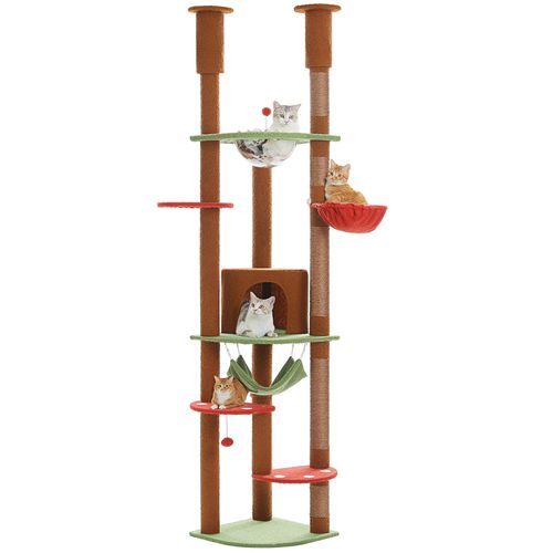 PAWZ Road XXL Katzenbaum 236-258cm mit Sisal-Kratzpfosten, Doppelkondo und Korb für Großkatzen