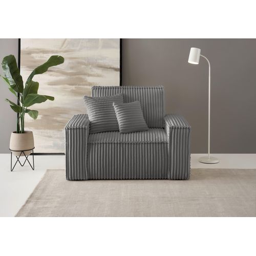 Loveseat OTTO HOME "FINNLEY, XXL-Sessel, Lesesessel, trendige Stoffe, inkl. Zierkissen", grau (anthrazit), B:120cm H:85cm T:86cm, Bezugstoff 100% PES ;Gramatur 400g/qm +/- 5%, Sessel, verfügbar in den Stoffqualitäten Bouclé, Struktur fein und Mega Cord