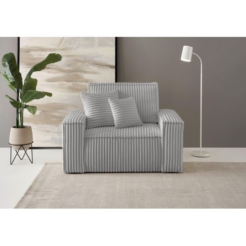 Loveseat OTTO HOME "FINNLEY, XXL-Sessel, Lesesessel, trendige Stoffe, inkl. Zierkissen", grau, B:120cm H:85cm T:86cm, Bezugstoff 100% PES ;Gramatur 400g/qm +/- 5%, Sessel, verfügbar in den Stoffqualitäten Bouclé, Struktur fein und Mega Cord