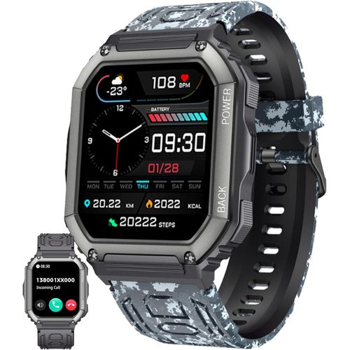 ZPIMY Smartwatch 1.1 Inch AMOLED, 5ATM Waterproof Fitness Tracker with Heart Rate, SpO2, Pedometer, Sports Modes for Android iOS