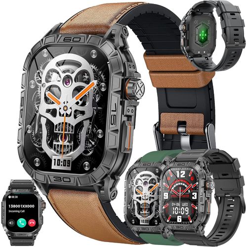 Herren Smartwatch mit Telefonfunktion 196 Inch AMOLED Bluetooth Anrufe 5ATM Wasserdicht Fitness Uhr mit Herzfrequenz Schlafmonitor Schrittzähler