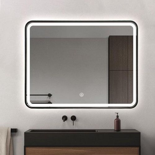 FENOMÉ Badspiegel Schwarz mit eingebauter LED-Beleuchtung & Heizung – 60 × 80 cm