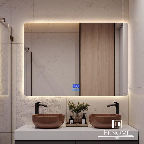 FENOMÉ Havana Smart Badspiegel – LED‑Beleuchtung, Heiz-/Anti‑Beschlag‑Funktion, Bluetooth‑Lautsprecher & Digitalanzeige – 100×70 cm