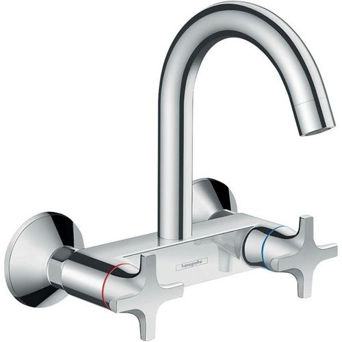 hansgrohe Logis Küchen-Zweigriffarmatur 71286000 Highspout, Wandmontage, schwenkbarer Auslauf, chrom