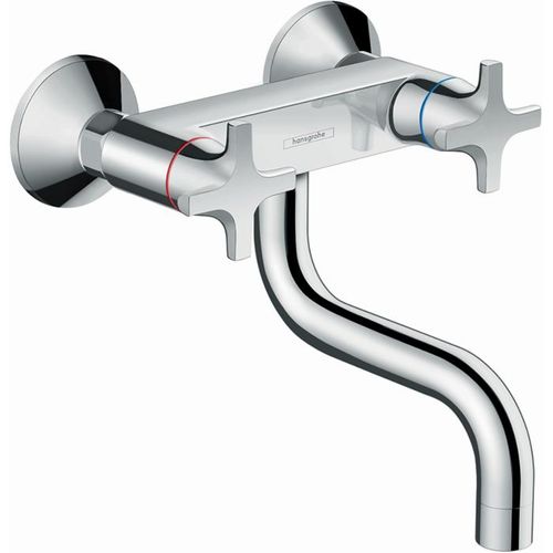 hansgrohe Logis Küchen-Zweigriffarmatur 71287000 Lowspout, Wandmontage, schwenkbarer Auslauf, chrom