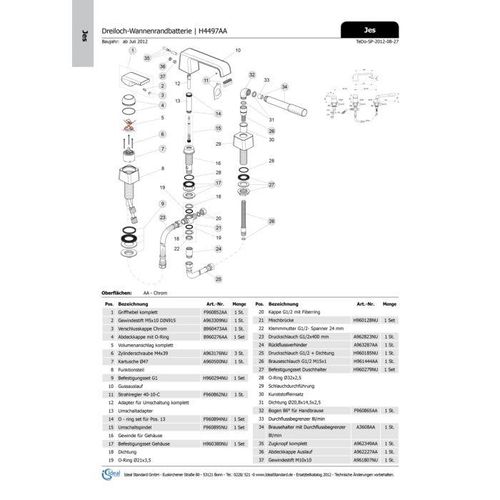 Ideal Standard JADO Griffhebel JES, kpl., F960852AA für 47er Kart., Chrom