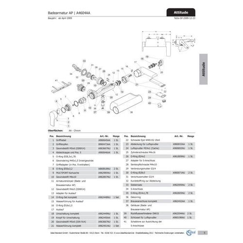 Ideal Standard Umschaltung ATTITUDE, kpl., A962449NU Bade/Brause AP