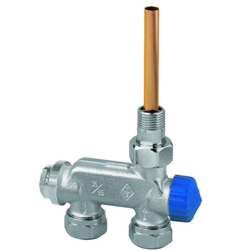 Heimeier E-Z-Ventil-Einrohrsystem 3876-02.000 Durchgang, DN 15, Bauschutzkappe blau, Rotguss vernickelt