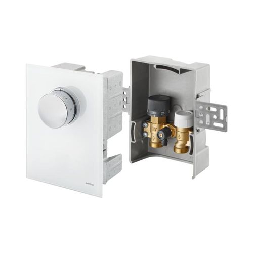 Oventrop Unibox Rücklauftemperaturregelung 1022770 Echtglas weiß, mit Ventil, Thermostat und Rücklauftemperaturbegrenzer
