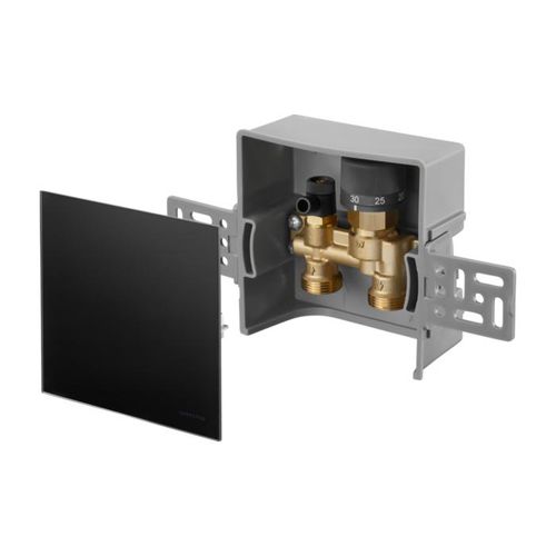Oventrop Unibox Rücklauftemperaturregelung 1022761 Echtglas schwarz, mit Ventil und Rücklauftemperaturbegrenzer
