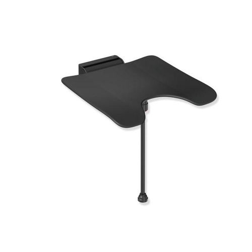 Hewi System 900 Duschklappsitz 900.51.21460CV Edelstahl pulverbeschichtet schwarz matt, Polyamid matt schwarz, mit Schamausschnitt