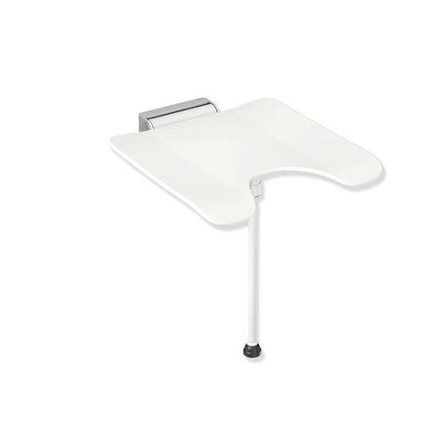 Hewi System 900 Duschklappsitz 900.51.214XA98 Edelstahl geschliffen, Polyamid signalweiß, mit Schamausschnitt