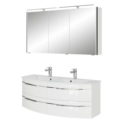 Pelipal Serie 7045 Badmöbel-Set SET-167-120 Weiß Hochglanz / Weiß Glanz, Griffe chrom, 130 cm