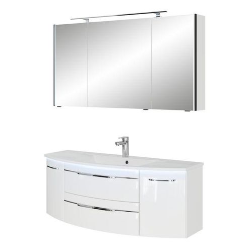 Pelipal Serie 7045 Badmöbel-Set SET-167-096 Weiß Hochglanz / Weiß Glanz, Griffe chrom, 130 cm