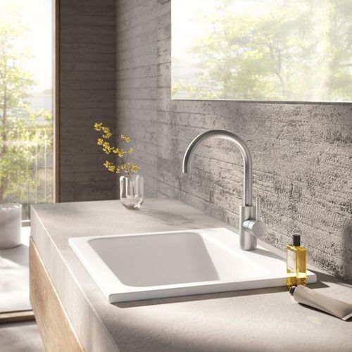 Herzbach DESIGN iX WT-Einlochbatterie L-Size 17.020310.1.09 Griff seitlich, mit PUSH-Ablauf, Edelstahl