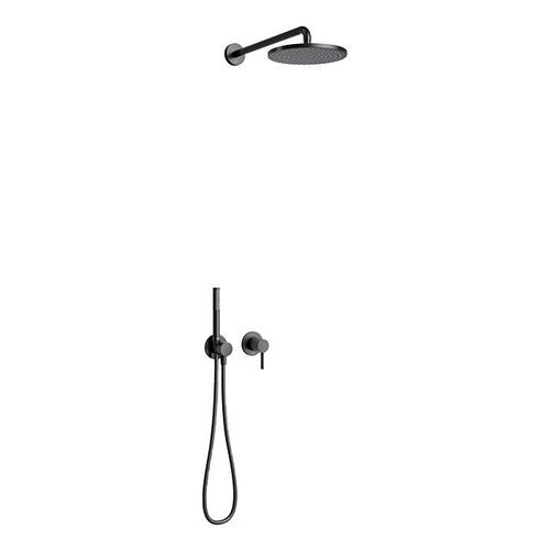Keuco IXMO Brause-Set 59603370001 für 2 Verbraucher, mit Brausehalter und Kopfbrause, Rosette rund, schwarz matt