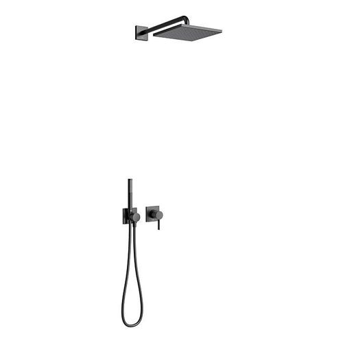 Keuco IXMO Brause-Set 59603370002 für 2 Verbraucher, mit Brausehalter und Kopfbrause, Rosette eckig, schwarz matt