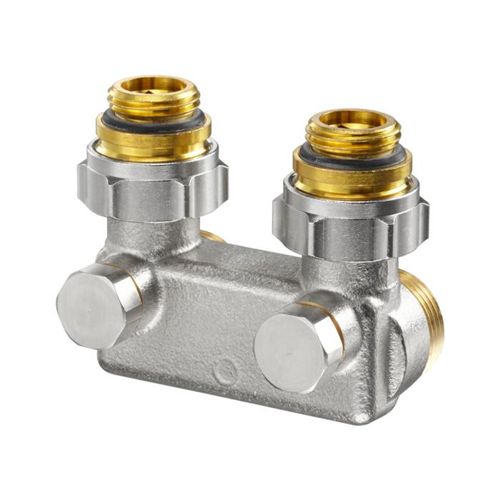 Oventrop Umlenkstück mit Absperrung 1016463 Winkelform, 50mm, 1/2"AGx3/4"AG, vernickelt