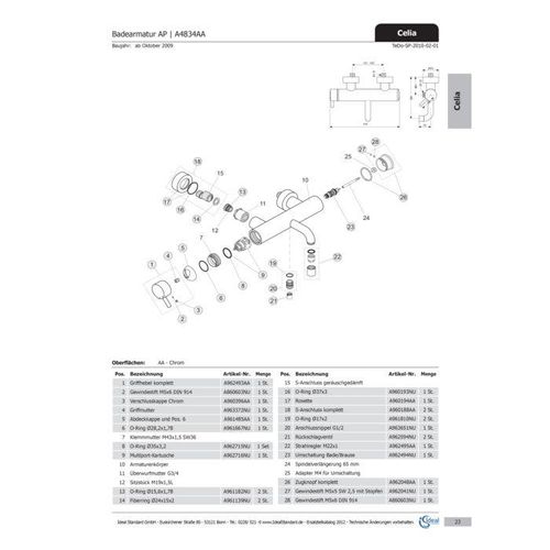 Ideal Standard Umschaltung, kpl., Bade/Brause AP A962494NU