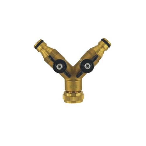 AquaCraft Y-Verteilerstück 1001000148 m. 2 Kugelhähnen, absperrbar 3/4" IG, messing