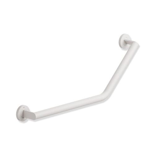 Hewi System 900 Winkelgriff 900.22.33160DX Ausführung links, Edelstahl pulverbeschichtet weiß tiefmatt, Edelstahl verchromt