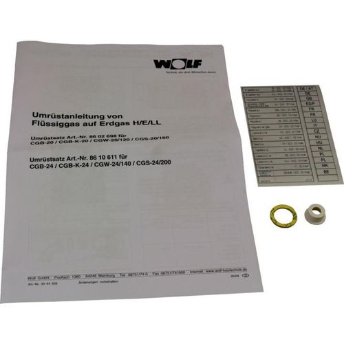 Wolf Umrüstsatz Flüssiggas - Erdgas 8610611 und Erdgas E - LL, für CGB-(K)-24
