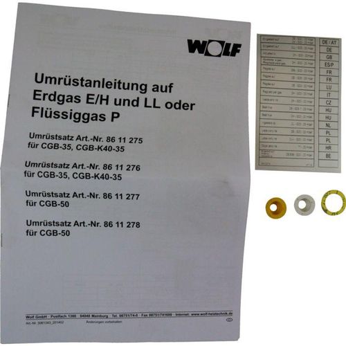 Wolf Umrüstsatz Flüssiggas - Erdgas E/LL 8611275 und Erdgas E - LL, für CGB-(K)-35