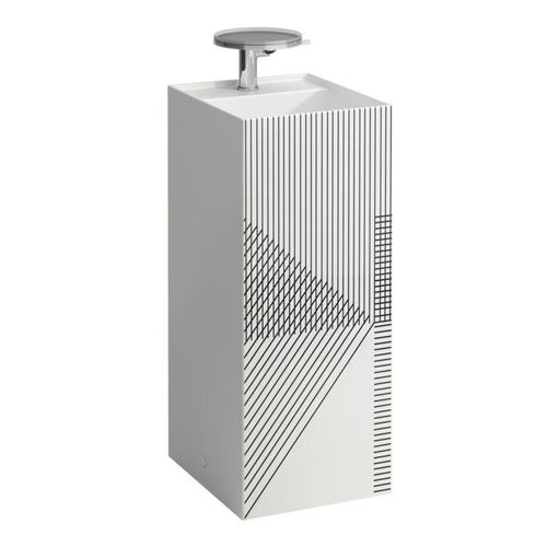 LAUFEN Kartell Waschtisch H811331D011581 37,5x43,5x90cm, Dekor, Liniennetz, grau, ohne Überlauf, 3 Hahnlöcher