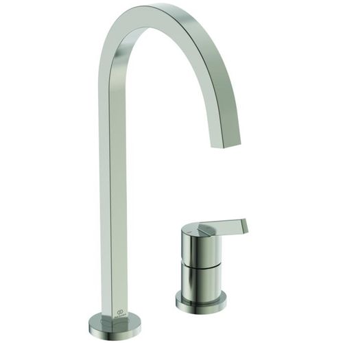 Ideal Standard Gusto Küchen-2-Loch-Armatur BD423GN silver storm, mit hohem eckigen Rohrauslauf