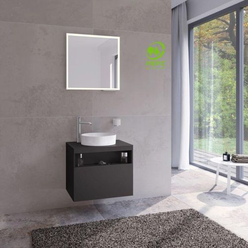 Keuco Stageline Waschtisch-Unterschrank 32854970000 65 x 55 x 49 cm, Dekor Vulkanit, Glas Vulkanit satiniert, ohne Elektrik, mit Hahnlochbohrung